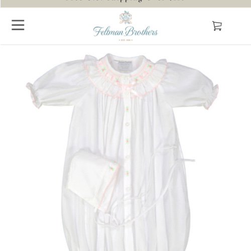Ribbon Ruffle Smocked Take Me Home Gown with Hat I Feltman Brothers