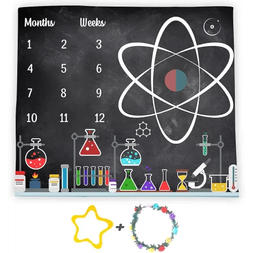 Chemistry Science Pattern Baby Monthly Milestone Blanket, 48x40in Soft Flannel, Black Cosmic Planet Background, Newborn Mom Gifts, Baby Shower Age Growth Tracker with Bonus Maker BTWYFS79
