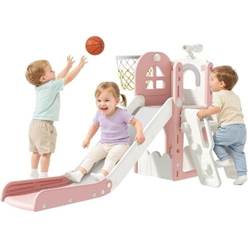 Babytronic Toddler Slide for Kids 1-3, 6-in-1 Baby Slide Indoor Playground