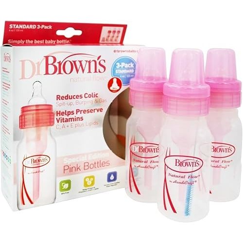 Dr. Brown's Baby Bottle, 4 Ounce, 3-Count - Pink