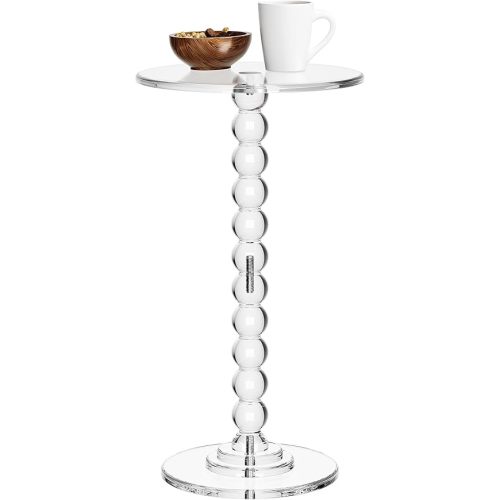 Acrylic Side Table, End Table Round Top with Solid Post for Living Room, Bedroom, Balcony, Easy Assembly (Pedestal, Clear)