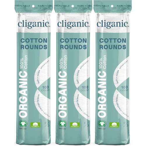 Cliganic Organic Cotton Rounds (500 Count) Makeup Remover Pads, Hypoallergenic, Lint-Free | 100% Pure Cotton