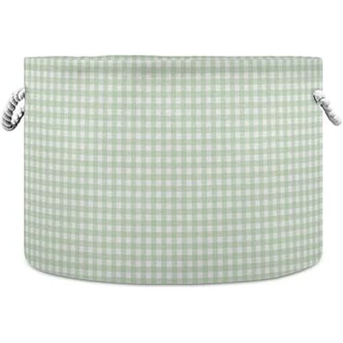 Green Gingham Checkered Storage Basket for Organizing, Fabric Collapsible Basket with Cotton Rope Handle for Bathroom Laundry Nursery, Large, As pic