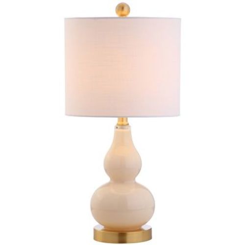 20.5" Glass Anya Mini Table Lamp Ivory - JONATHAN Y: Brass Pedestal, Linen Shade, Bedroom Accent