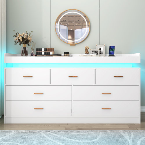Wrought Studio™ 7 Drawer 55.13" Dresser With LED Light, Sockets, Type-C Port And USB Port & Reviews | Wayfair