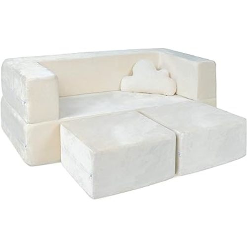 Milliard Kids Couch - Modular Kids Sofa for Toddler and Baby Playroom/Bedroom Furniture (Ivory) with Bonus Pillow