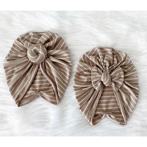 Baby Turban Hat in “Palmer” Light Sand Stripes Turban, Turban Bow Hat, Turban Bun Knot Hat, baby beanie, Baby Hat, Baby Turban, Bow Turban