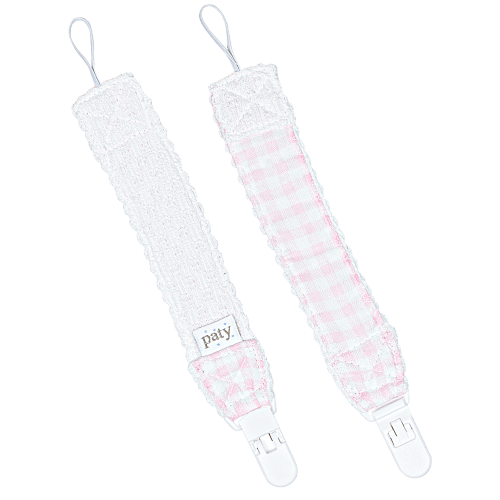Paty Knit Pacifier Clip, Gingham Trim