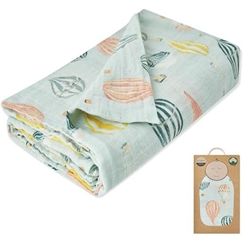 Milkbarn Cozy Wrap Swaddle Blankets - Organic Cotton Baby Receiving Blankets Gentle for Unisex Newborn Infant, Ideal for Toddler Registry, Vintage Balloons