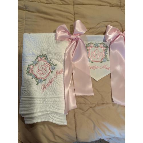 Embroidered hydrangea blanket