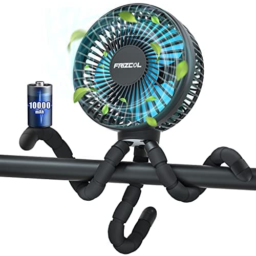FRIZCOL Stroller Fan - Built-in 10000mAh Battery Operated Fan(Use for 55Hrs) - Personal Portable Fan Rechargeable - Baby Fan - Fan for Handheld /Clip On /Car Seat /Desk /Camping