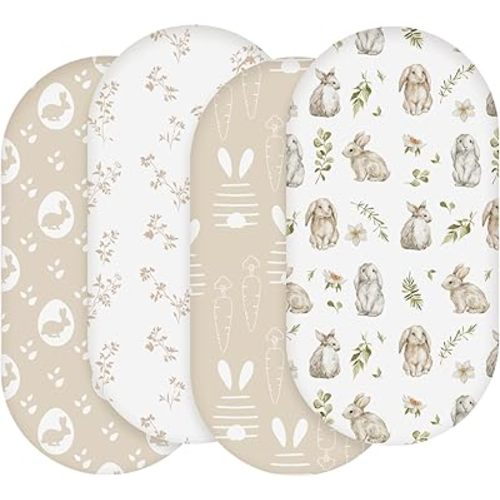 Bassinet Sheets, Bassinet Sheets for Baby Boy and Girl, Bassinet Sheet Neutral, Fit for Rectangle, Round, Oval, Hourglass Mattress, Flexible for Different Bassinet Pad/Mattress 4 Pack