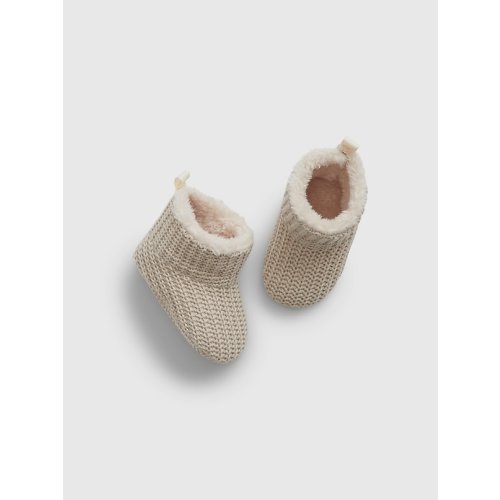 Baby Sherpa-Lined Sweater Booties in bedrock beige, size: 0-3 M