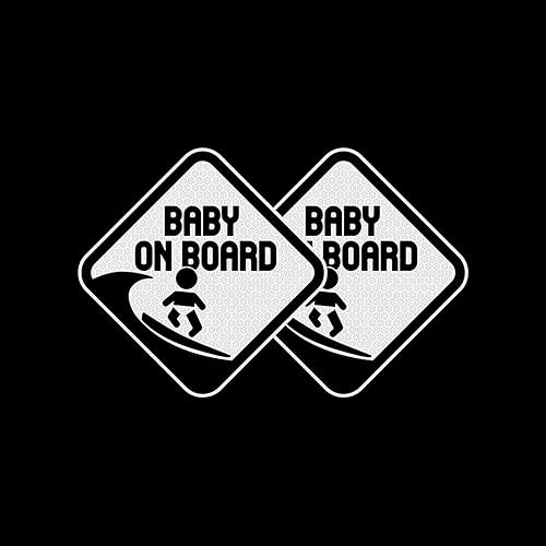 2pcs Baby on Board Surf Sticker for Cars, Reflective Vinyl Decals Funny Baby on Board Sign 4.92x4.92 in Reflective Baby Safety Warning Car Decal for All Cars (White)