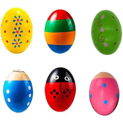 6 Pack Easter Egg Shakers Maracas Natural, Wooden Musical Stocking Stuffers Percussion Instruments - basket Stuffers Easter Gift