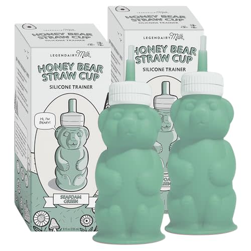 Legendairy Milk Honeybear Silicone Sippy Cup for Babies (Green), 8 oz. Dishwasher Safe, Food Grade Silicone, Ages 4+ Months, Trainer Straw Cup (Pack of 2)