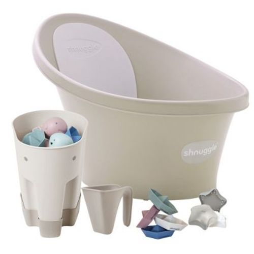 Shnuggle Newborn Bundle: Baby Bath & Accessories Bundle - 5-Piece Set | Cozy Support, Easy Cleanup & Sensory Fun Taupe