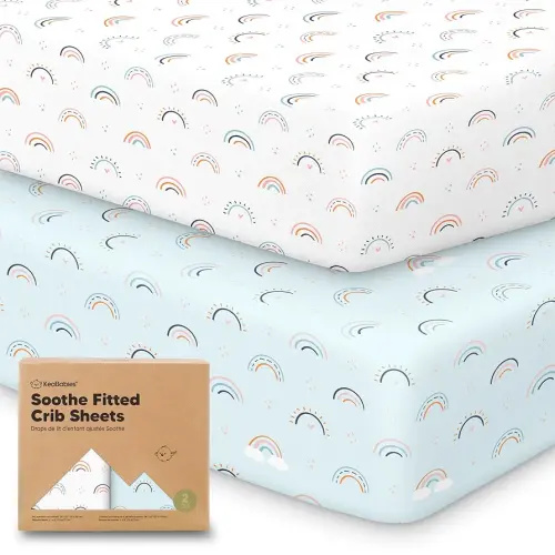KeaBabies 2-Pack Organic Crib Sheets for Boys, Girls - 52x28 Fitted Crib Mattress Sheet Neutral, Breathable Jersey Cotton Cover for Baby Bed, Toddler Mattress, Soft & Cute Prints (Jolly Rainbow)