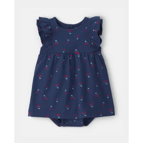 Baby Girl Cherry Sleeveless Bodysuit Dress - Navy Blue | Carter's