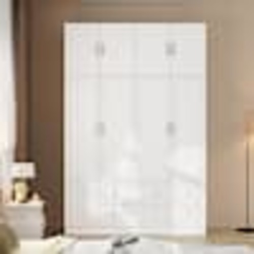 FUFU&GAGA White Wood 63 in. W 8-Door Large Wardrobe Armoires with Hanging Rod, Storage Shelves 94.5 in. H x 19.7 in. D KF330123-01+124-012