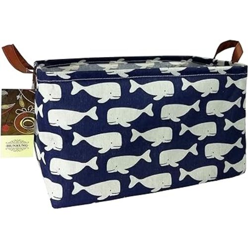 HUNRUNG Rectangle Storage Basket Cute Canvas Organizer Bin for Pet/Children Toys, Books, Clothes Perfect for Rooms/Playroom(whale)