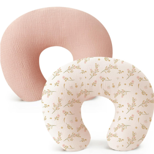 Konssy 2-Pack Muslin Nursing Pillow Covers, Soft & Adorable Nursing Covers for Breastfeeding Pillows, Slipcovers for Newborn Boys & Girls(Pink, Floral)