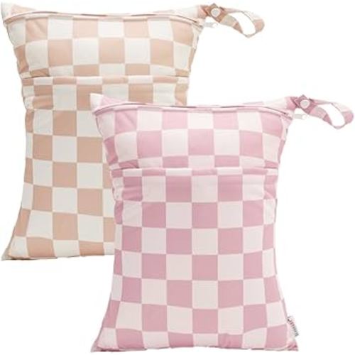 ALVABABY Wet Dry Bags with Two Zippered 2pcs Travel Beach Pool Daycare Soiled Baby Reusable Waterproof Yoga Gym Bag for Cloth Diaper Swimsuits Wet Clothes Sets 2LM16-CA