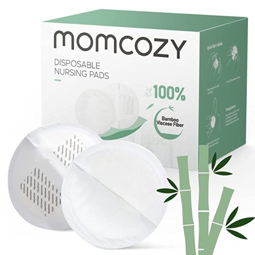 Momcozy Bamboo Disposable Nursing Pads, Advanced Blue Core for Ultra-Absorbent, Leakproof & 3D Design, Biodegradable for Sensitive Skin, Individually Wrapped, 80 Count