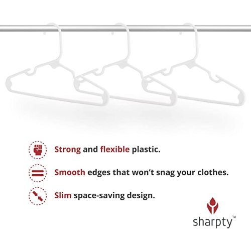 Sharpty Kids Plastic Hangers, Children's Hangers for Baby, Toddler, and Child Clothes - Everyday Standard Use - Ideal for Boys and Girls Closet, Clothing, Pants, Coats, and More - White, 60 Pack
