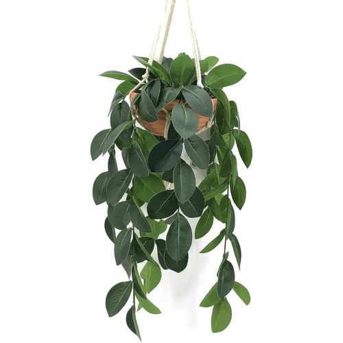 Hanging Plants Artificial Decor, Fake Hanging Plant in Clay Pot Artificial Hanging Plants with Fake Leaves and Hook for Wall Home Room Indoor Outdoor Décor (Dark Green)