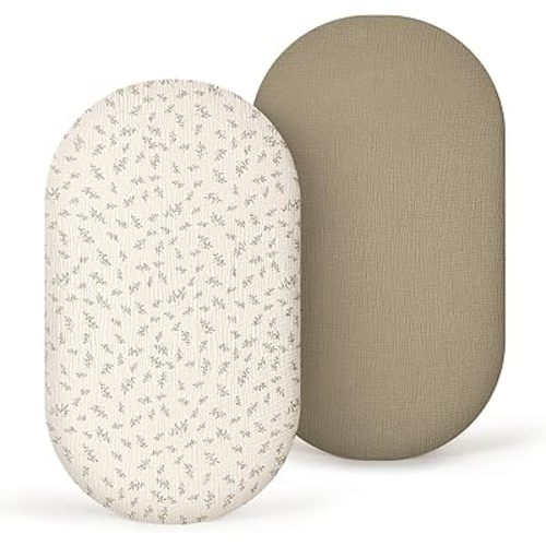 lulumoon Muslin Bassinet Sheets Baby: Cotton Bassinet Sheets Fitted for Boys and Girls - Bassinet Sheets for Oval Rectangle or Hourglass Mattress(Autumn Leaf)