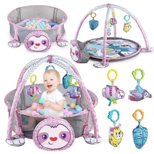 Toddlerino -4IN1 Baby Play Mat - Baby Gym and Playmats Tummy Mat, Washable, Baby Activity ,with 4 Sensory Toys and 1 Soft Pillow, Develops Motor Skills, Giftfor Toddler Infant 0-12 Months
