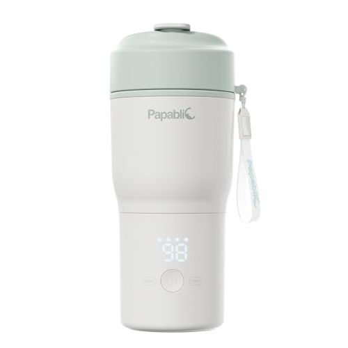 Papablic Portable Bottle Warmer for Home & Travel  85W Fast Heating, Built-in Sterilizer, 4 Temp Settings, 6 Feeds per Charge, 3-Inch Wide Mouth, Fits Car Cup Holder