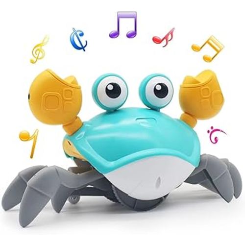 Azlafu Crawling Crab Baby Toy Infant, 6-12 12-18 36 Months Babies Toy Gifts, Light-Up Walking Crawly Crab Baby Toys, Tummy Time Toys for Kids with Music & Obstacle Avoidance, Dancing Crab Toy for Boys