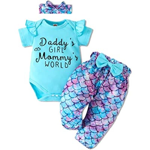 AMAWMW Newborn Baby Girl Clothes Infant Baby Ruffle Romper Pants Summer Outfits 4PCS Gifts Set Toddler Girls' Clothing