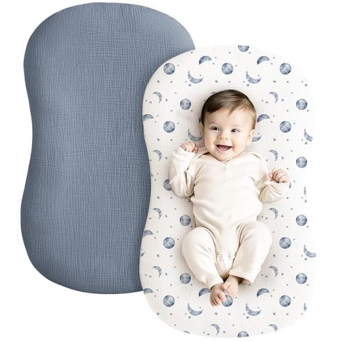 Konssy Muslin Baby Lounger Cover 2 Pack, 100% Cotton Newborn Lounger Cover, Soft and Breathable Lounger Cover for Boys Girls, Covers Only (Planet,Navy)