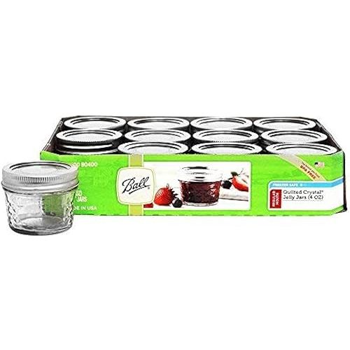 Ball 1440080400 4 Oz Regular Mouth Quilted Crystal Jelly Jar with Lids & Bands 12 Count