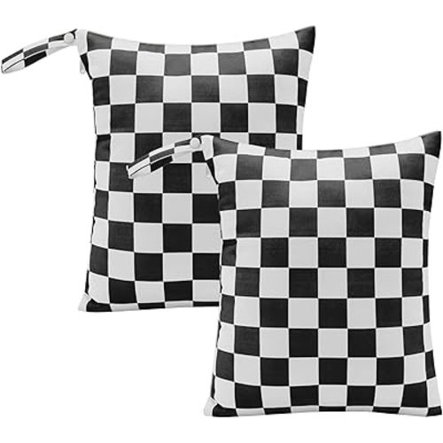 Ohocut Black Checkered Waterproof Wet Dy Diaper Bag for Baby Essentials, Travel, Swimsuit, Beach Bag Accessories, Aesthetic Trendy Cute Toddler Baby Cloth Bag Pouch, Pack of 2
