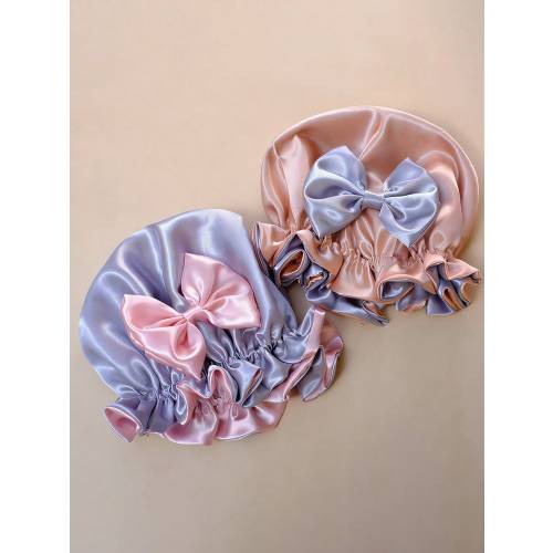 Children's Satin Bow Sleep Cap, Elastic Ruffle Small Round Hat, Baby Flower Bud Hair Protection Cap