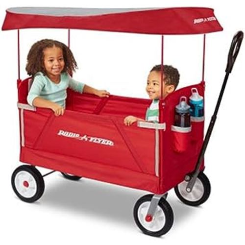 Radio Flyer 3 in 1 Off-Road EZ Fold Wagon with Canopy, Red Folding Wagon