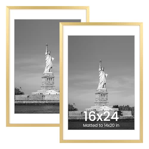 ENJOYBASICS 16x24 Picture Frame, Display Poster 14x20 with Mat or 16 x 24 Without, Wall Gallery Photo Frames, Gold, 2 Pack