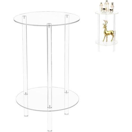 Acrylic Detachable End Table, Round Acrylic Coffee Table, 2 Tier Multifuntional Clear Nightstand End Table for Small Spaces, Detachable Beside Table for Living Room, Bedroom, Study Room, 12"