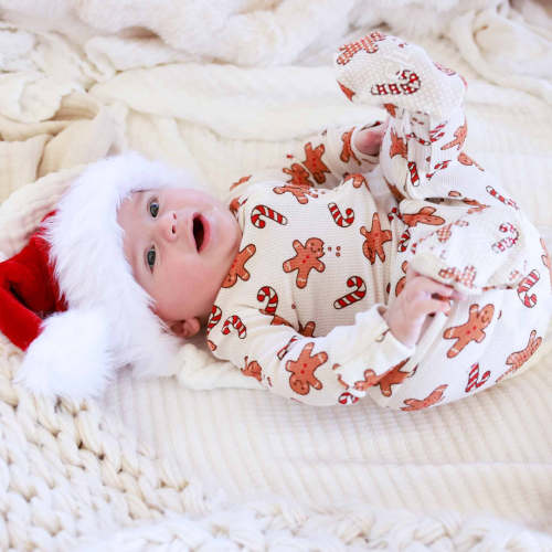 Christmas Bamboo Waffle Zipper Footies