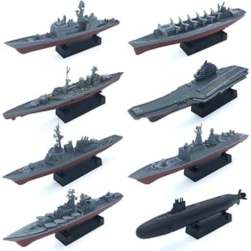 Kvvdi 8 Sets 3D-Puzzle Model Battleship Aircraft Carrier Toy Submarine, Plastic Model Warships Ship Kits, Navy for Collection