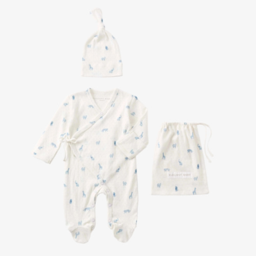 Blue Safari Print Organic Cotton Pointelle Layette 2 Pc Gift Set