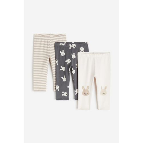 3-pack Cotton Leggings - Gray/rabbits, Size NB (1-2M)