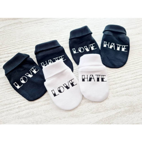 Love Hate Knuckle Tattoo Gothic Mittens Newborn Baby present alt tattoo baby goth rock punk metalhead emo alternative black/white/blue