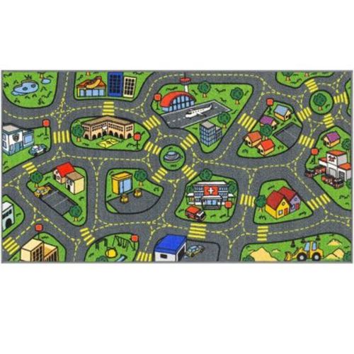 Jungtier Boy & Girl Kids Retro City Road Car Vehicle Traffic Educational Learning & Game Play Nursery Bedroom Classroom Rug Carpet, 2' 7" x 5' 0"