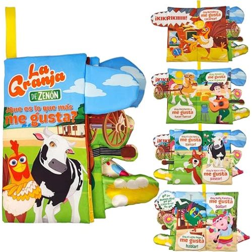 La Granja De Zenon BARTOLITO&LOLA Spanish Baby Books Toys Touch and Feel Cloth Crinkle Soft Baby Spanish Books 0-6 Months Infant Newborn Baby Boy Girl Shower Presents Sensory Learning Stroller Toys