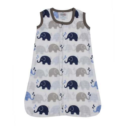 Copy of Bacati - Cotton Muslin Sleeping Sack, Wearable Blanket with 2-way Zipper, Elephants Blue Grey